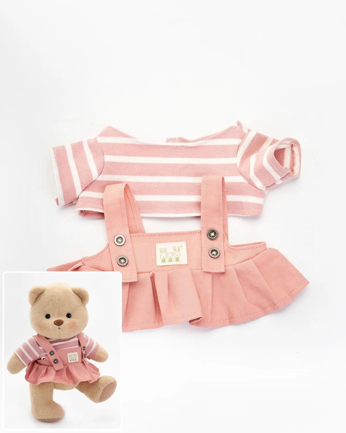 Handmade Teddy Bear | Striped Pink Jumpsuit