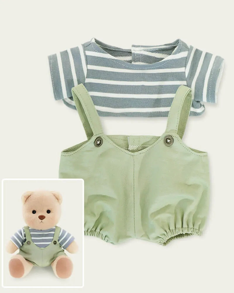 Handmade Teddy Bear | Striped Green Jumpsuit