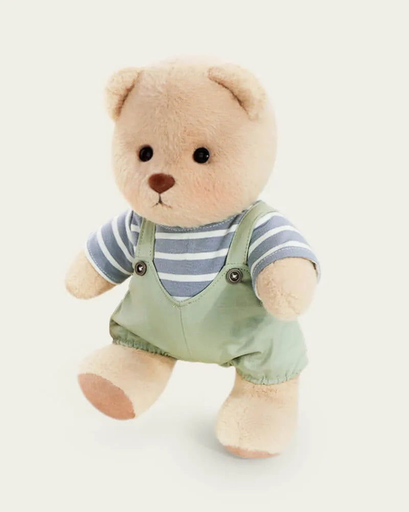Handmade Teddy Bear | Striped Green Jumpsuit