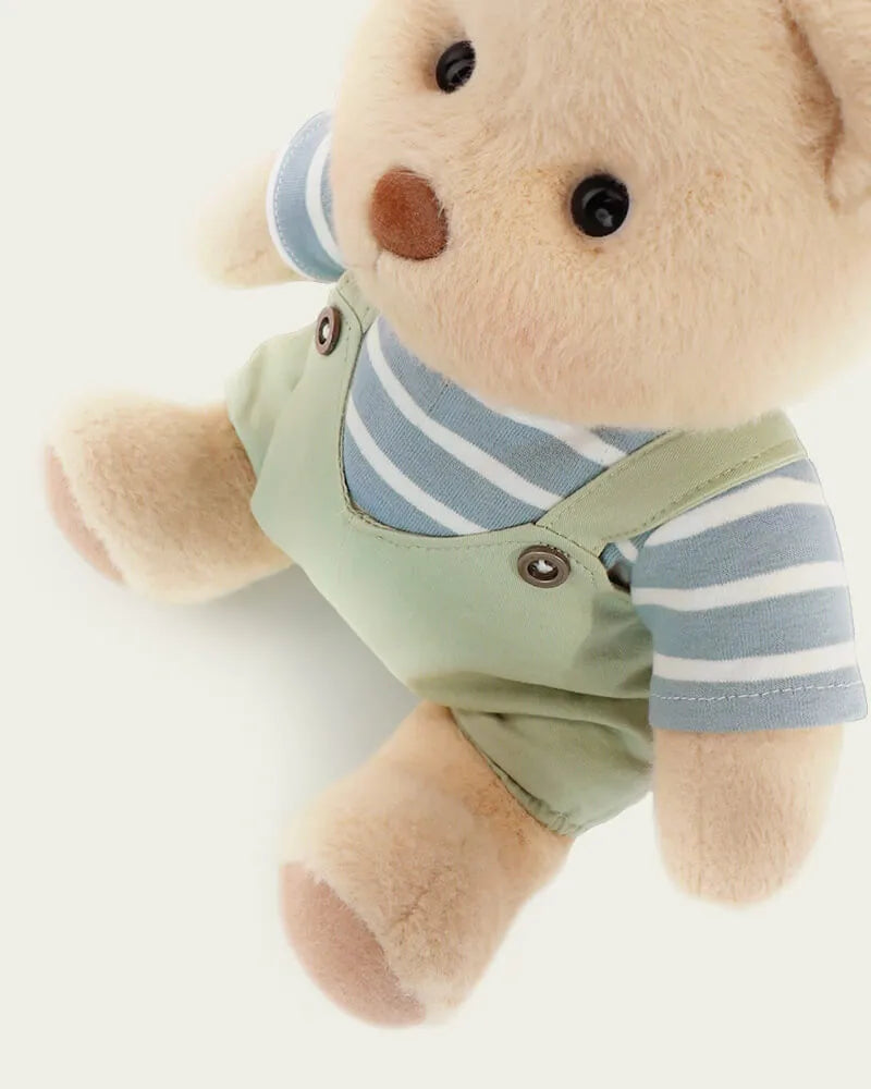 Handmade Teddy Bear | Striped Green Jumpsuit