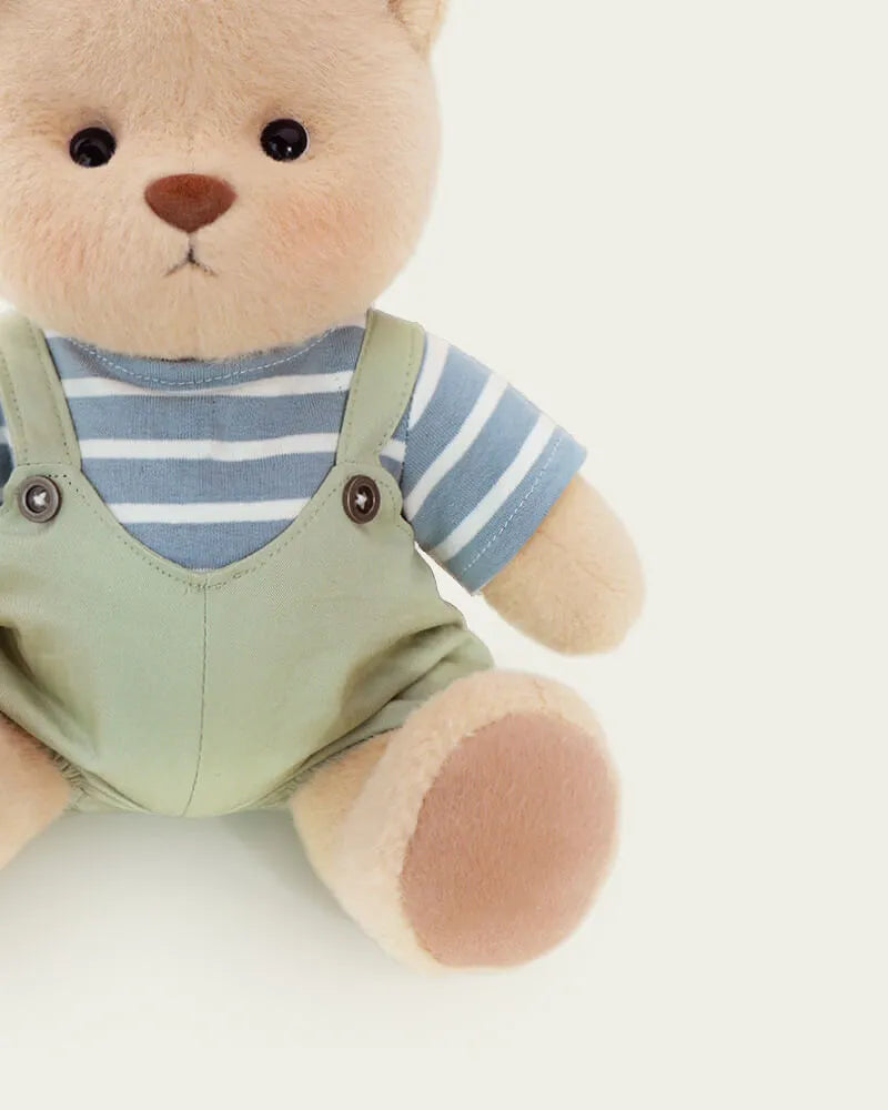 Handmade Teddy Bear | Striped Green Jumpsuit